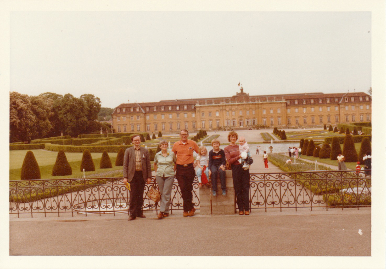 My mom with me, David, Heidi, and Grandma and Grandpa with their friend in Stuttgart